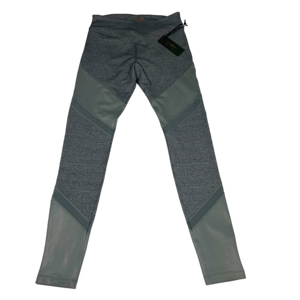 L'URV Leggings Two-Tone Grey Silver Mixed Knit Pull On Active Pants NEW Womens M